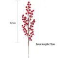 Lebensechter künstlicher roter Stechpalmenzweig für Feiertage, Gesamtlänge 70cm. - 6-Gabel Glücksbeeren / Rot