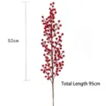 Künstlicher roter Stechpalmenzweig für Weihnachtsdeko, Gesamtlänge 95cm lang. - 12-Gabel Glücksbeeren / Rot