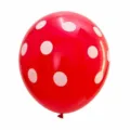 Vibrant red latex balloon featuring classic white polka dots for birthday party decoration - Red with White Polka Dot Print Style