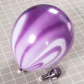 Thickened latex balloon with purple marble pattern shown inflated and uninflated. - Purple Agate Style
