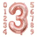 Roségoldene Folienballon Nummer 3 mit 0-9 Zahlenoptionen - Roségold Nummer 3