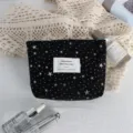 Black silver star sequin cosmetic bag portable travel makeup pouch large capacity toiletry bag - Lipstick Pouch / Black