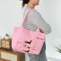 Pink quilted tote bag with cute dachshund embroidery, casual shoulder bag for women. - Hat Dog Style (Quilted Heart) / Pink