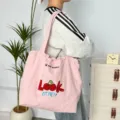 Nuevo bolso tote de lona con bordado de cerezas gran capacidad bolso de hombro casual para diario. - Look Cereza Rosa