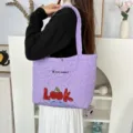 Ins quilted heart shoulder bag for women, cute cherry embroidery purple casual tote bag. - Quilted Heart Cherry Look / Purple