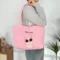 Pink quilted heart tote bag for women, cute pig embroidery shoulder bag, casual shopping handbag. - Sunglasses Pig Style (Quilted Heart) / Pink