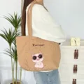 Leuke gewatteerde shopper tas met hartjespatroon en charmante varkensborduursel, grote tas. - Bruin (Zonnebril Varken)