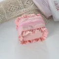 Süße rosa Kosmetiktasche mit Rüschen, ästhetische quadratische Make-up-Tasche mit Reißverschluss. - Pfirsichrosa