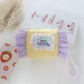 Lindo bolso de almacenamiento en forma de caramelo monedero a cuadros con volantes y encaje. - Cuadros Amarillos