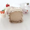 Borsa cosmetica con volant a quadri in stile coreano, mini borsetta carina per trucchi. - Quadri Kaki
