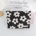 Corduroy makeup bag black white daisy pattern portable travel storage zipper pouch cosmetic bag - Large Cosmetic Bag / Black White Flower Cosmetic Bag