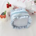 Mini borsetta cosmetica a quadri blu con volant, custodia trucco portatile per donne e ragazze. - Quadri Azzurro Chiaro