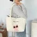2025 nieuwe gewatteerde hart schoudertas, schattige cartoon borduurwerk shopper, groot. - Wit (Zonnebril Varken)