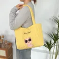 Yellow quilted tote bag with cute pig embroidery, casual large capacity shoulder bag for daily use. - Quilted Heart Sunglasses Pig / Yellow