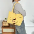 Yellow quilted heart tote bag with cute dachshund embroidery and comfortable shoulder straps. - Quilted Heart Hat Dog / Yellow