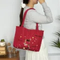 Rode gewatteerde hart schoudertas leuke cartoon teckel borduurwerk grote shopper - Wijnrood (Hond Hoed)