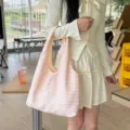Striped shoulder bag summer casual lightweight vest bag large capacity daily shopping tote bag - Pink and White Stripes (Horizontal)