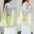 Vintage plaid reversible shoulder bag, casual large capacity tote bag with cute pocket and ties. - Yellow Plaid