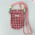 Ins fresh red gingham mini phone bag with adjustable pink strap and cute accents for daily wear. - Red Large Plaid