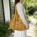 Borsa shopper in tela con ricamo di un bassotto carino, pratica borsa a tracolla casual. - Cane con Cappello Spalla Doppio Strato: Zenzero