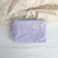 Purple canvas coin purse with silver stars and label for daily storage keys cosmetics - Purple