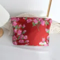 Borsa per trucco jacquard con fiori rossi borsa di stoccaggio cosmetica portatile grande - Grande Borsa da Trucco / Borsa da Trucco Tulipano Rosso Rosa