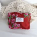 Borsa cosmetica floreale rossa vintage pochette per trucco portatile grande capacita viaggio - Borsetta per Rossetto Tulipano Rosso Rosa