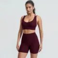 Women ribbed yoga set fitness sports bra and high waist shorts workout activewear - S / Top And Bottom / Brown