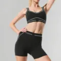 Women color block yoga set sports bra and fitness shorts for running and gym workouts. - S / Top And Bottom / Black