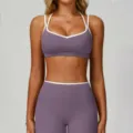 Women athletic yoga set with purple sports bra and high waist leggings for fitness running activewear - S / Top And Bottom / Purple