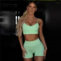 Set abbigliamento sportivo fitness senza cuciture reggiseno e pantaloncini per yoga corsa. - Verde mela