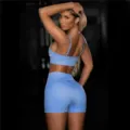 Seamless sports bra and shorts activewear set, backless fitness yoga gym outfit for women. - S / Top And Bottom / Sky Blue