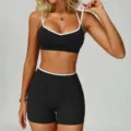 Women two-piece yoga fitness set black sports bra high waist shorts athletic wear - S / Top And Bottom / Black