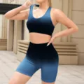 Gradient yoga set detail showing the bra back design and high waist shorts texture. - S / Top And Bottom / Black Blue