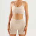 Seamless ribbed sports bra and high waist fitness shorts yoga set for women workout gym activewear - S / Top And Bottom / Khaki