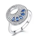 Silberner Zirkon Ring mit blauen Steinen, glänzender runder Modeschmuck für Damen. - Größe 6 / Blau