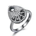 Herren 925 Silber Tropfen Ring mit Zirkonia und schwarzen Steinen Vintage Schmuck. - Größe 6 / Schwarz