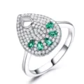 925 Silber Tropfen Ring mit grünen Edelsteinen und Zirkonia Mikrofassung Modeschmuck - Größe 6 / Grün