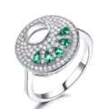 925 Silber mikrogefasster Voll-Diamant runder Ring mit gruenen Steinen, stilvolle Variante. - Größe 7 / Grün