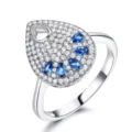 Silber Tropfen Ring Besetzt Mit Zirkonia Und Blauen Edelsteinen Elegante Schmuck Variante - Größe 6 / Blau