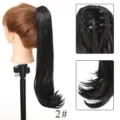 Synthetic claw clip ponytail wig medium long wavy hair piece dark brown color detail view - 50cm / Off Black (2#)