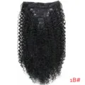 Extensions de cheveux noirs kinky bouclés clip synthétique 7 pièces set 50cm long - 1b