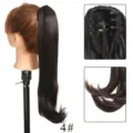 Synthetic wavy claw clip ponytail hair extension medium length dark brown shade detail. - 50cm / Dark Brown (4#)