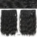 Extension per capelli ondulati sintetici con clip, 30cm 130g ciocche ricci corte 4pz - Onda d'Acqua Set da 4 Pezzi (1B#) / Nero Naturale