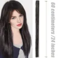 Extension de cheveux tinsel à clip 60 cm mèche colorée laser scintillante pour fête de femmes - Noir Brun / Fil Argenté
