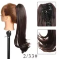 Synthetic wavy claw clip ponytail hair extension medium long brown wig for daily use - Black Brown (2/33#)