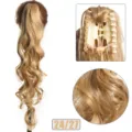 Extension de cabello coleta larga ondulada sintetica con pinza garra rubia rizada - 45cm / 24/27 (Reflejos Marrón Dorado)
