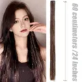 Extension de cheveux à clip avec des mèches brillantes, perruque marron de 60cm de long. - Brun Clair / Fil Argenté