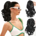 Detail shot showing the wavy synthetic ponytail hair extension with a sturdy claw clip inside. - Style 2