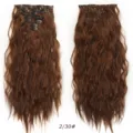 Dettagli di extension di capelli sintetici ondulati marroni con clip, circa 50cm. - Set da 7 Pezzi Onde di Mais / Marrone Scuro Riflessi Dorati (2/30)